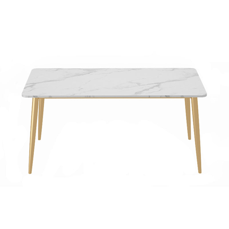 Rectangle 4 Legs Glam Dining Table White Fixed Table of Sintered Stone Without Chairs Clearhalo ' dining_table' 'Dining Tables & Seating' 'Dining Tables' 'furn' 'furn_dining_table' 'Furniture' 'furniture_dining_table' 'Kitchen & Dining Furniture' 'kitchen&dining_furn' 'kitchen' 'kitchen_dining_table' 3756986