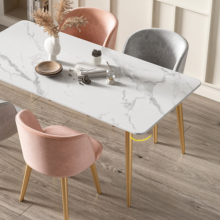 Rectangle 4 Legs Glam Dining Table White Fixed Table of Sintered Stone Clearhalo ' dining_table' 'Dining Tables & Seating' 'Dining Tables' 'furn' 'furn_dining_table' 'Furniture' 'furniture_dining_table' 'Kitchen & Dining Furniture' 'kitchen&dining_furn' 'kitchen' 'kitchen_dining_table' 3756987