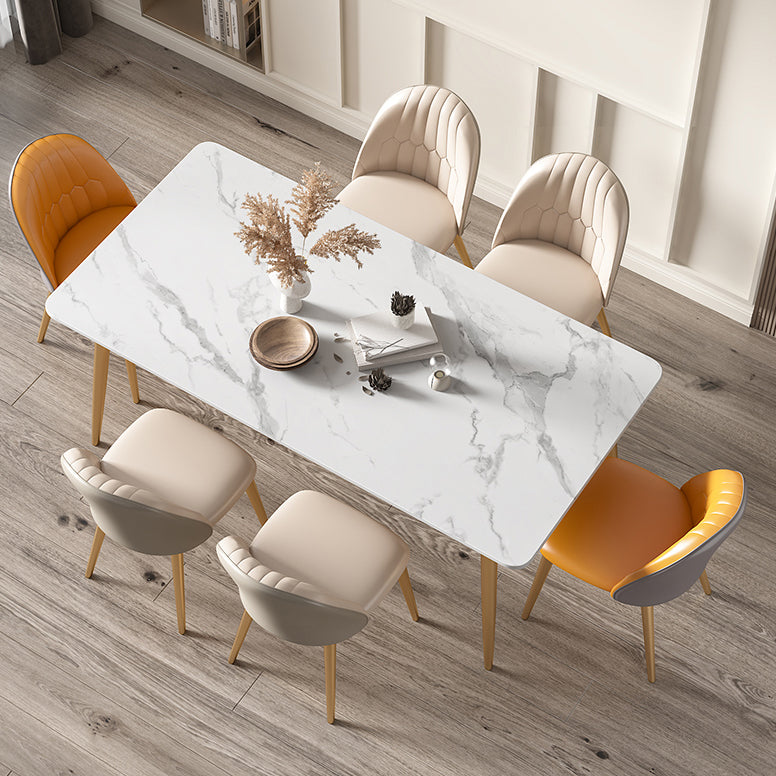 Rectangle 4 Legs Glam Dining Table White Fixed Table of Sintered Stone Clearhalo ' dining_table' 'Dining Tables & Seating' 'Dining Tables' 'furn' 'furn_dining_table' 'Furniture' 'furniture_dining_table' 'Kitchen & Dining Furniture' 'kitchen&dining_furn' 'kitchen' 'kitchen_dining_table' 3756988
