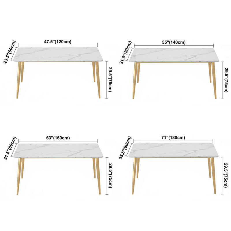Rectangle 4 Legs Glam Dining Table White Fixed Table of Sintered Stone Clearhalo ' dining_table' 'Dining Tables & Seating' 'Dining Tables' 'furn' 'furn_dining_table' 'Furniture' 'furniture_dining_table' 'Kitchen & Dining Furniture' 'kitchen&dining_furn' 'kitchen' 'kitchen_dining_table' 3756990