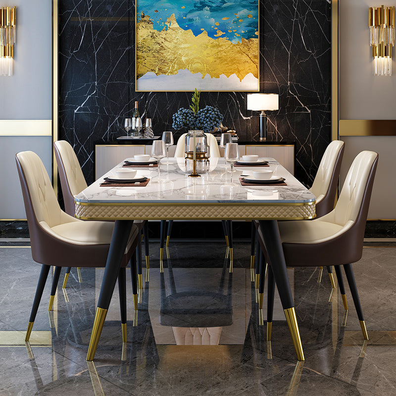 Sintered Stone Modern Rectangle Dining Table White Stone Top Table with 4 Legs Clearhalo ' dining_table' 'Dining Tables & Seating' 'Dining Tables' 'furn' 'furn_dining_table' 'Furniture' 'furniture_dining_table' 'Kitchen & Dining Furniture' 'kitchen&dining_furn' 'kitchen' 'kitchen_dining_table' 3756992