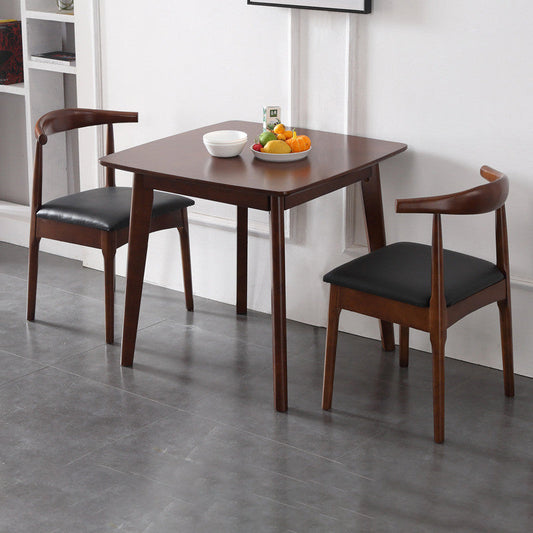 Square Industrial Dining Table Wood Color Fixed Table with Rubberwood Solid Wood