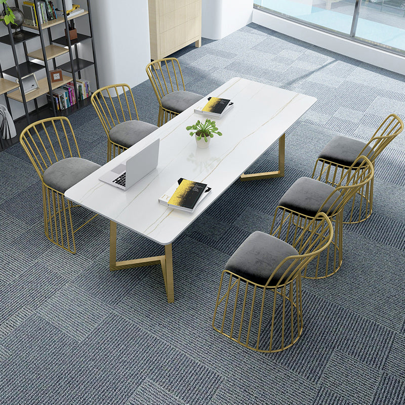 Rectangle Double Pedestal Glam Dining Table Two-Color Fixed Table of Sintered Stone White Without Chairs Clearhalo ' dining_table' 'Dining Tables & Seating' 'Dining Tables' 'furn' 'furn_dining_table' 'Furniture' 'furniture_dining_table' 'Kitchen & Dining Furniture' 'kitchen&dining_furn' 'kitchen' 'kitchen_dining_table' 3757046