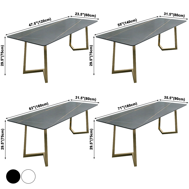 Rectangle Double Pedestal Glam Dining Table Two-Color Fixed Table of Sintered Stone Clearhalo ' dining_table' 'Dining Tables & Seating' 'Dining Tables' 'furn' 'furn_dining_table' 'Furniture' 'furniture_dining_table' 'Kitchen & Dining Furniture' 'kitchen&dining_furn' 'kitchen' 'kitchen_dining_table' 3757051