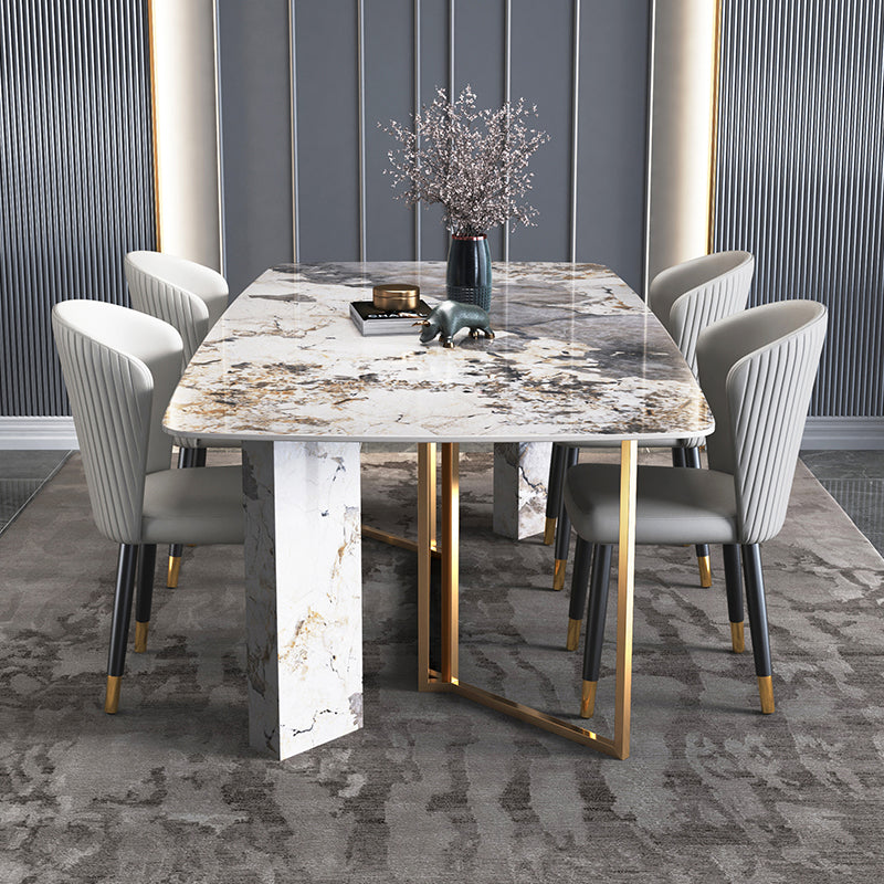 Minimalist Gray Sintered Stone Dining Table Rectangle Standard Dining Table with Sled Base Clearhalo ' dining_table' 'Dining Tables & Seating' 'Dining Tables' 'furn' 'furn_dining_table' 'Furniture' 'furniture_dining_table' 'Kitchen & Dining Furniture' 'kitchen&dining_furn' 'kitchen' 'kitchen_dining_table' 3757061
