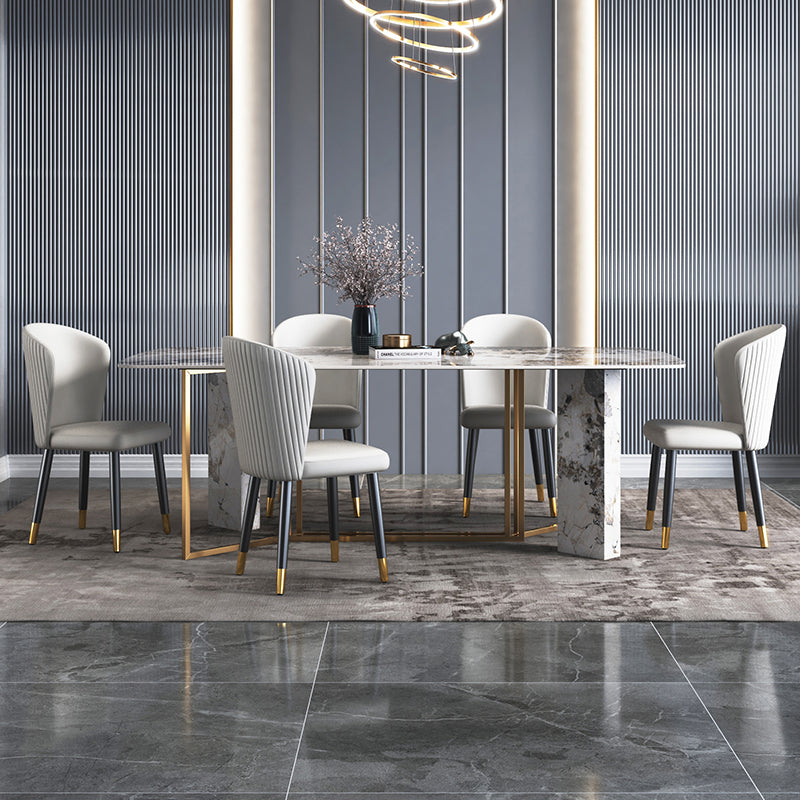 Minimalist Gray Sintered Stone Dining Table Rectangle Standard Dining Table with Sled Base Clearhalo ' dining_table' 'Dining Tables & Seating' 'Dining Tables' 'furn' 'furn_dining_table' 'Furniture' 'furniture_dining_table' 'Kitchen & Dining Furniture' 'kitchen&dining_furn' 'kitchen' 'kitchen_dining_table' 3757064