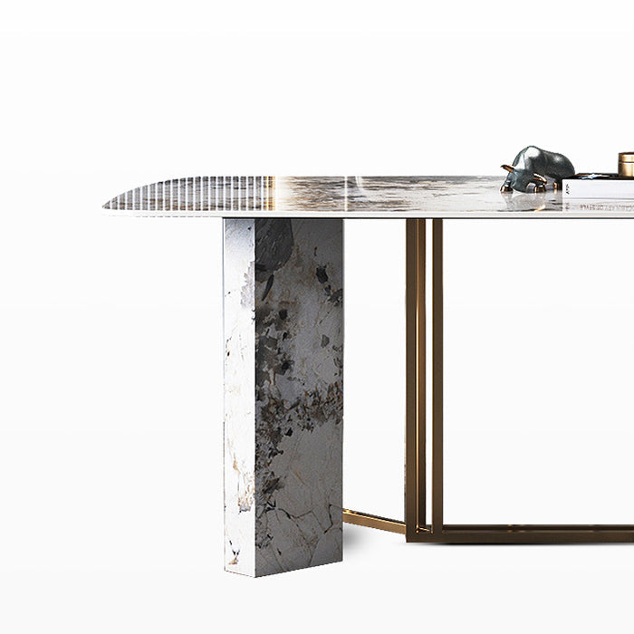 Minimalist Gray Sintered Stone Dining Table Rectangle Standard Dining Table with Sled Base Clearhalo ' dining_table' 'Dining Tables & Seating' 'Dining Tables' 'furn' 'furn_dining_table' 'Furniture' 'furniture_dining_table' 'Kitchen & Dining Furniture' 'kitchen&dining_furn' 'kitchen' 'kitchen_dining_table' 3757069