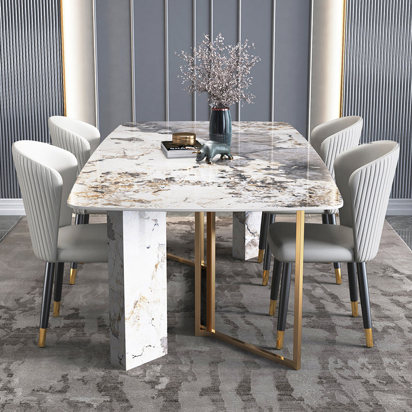 Minimalist Gray Sintered Stone Dining Table Rectangle Standard Dining Table with Sled Base Clearhalo ' dining_table' 'Dining Tables & Seating' 'Dining Tables' 'furn' 'furn_dining_table' 'Furniture' 'furniture_dining_table' 'Kitchen & Dining Furniture' 'kitchen&dining_furn' 'kitchen' 'kitchen_dining_table' 3757071