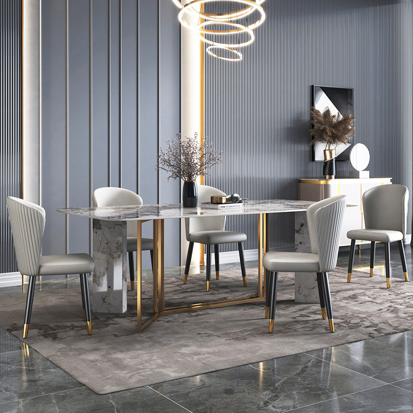 Minimalist Gray Sintered Stone Dining Table Rectangle Standard Dining Table with Sled Base Clearhalo ' dining_table' 'Dining Tables & Seating' 'Dining Tables' 'furn' 'furn_dining_table' 'Furniture' 'furniture_dining_table' 'Kitchen & Dining Furniture' 'kitchen&dining_furn' 'kitchen' 'kitchen_dining_table' 3757072