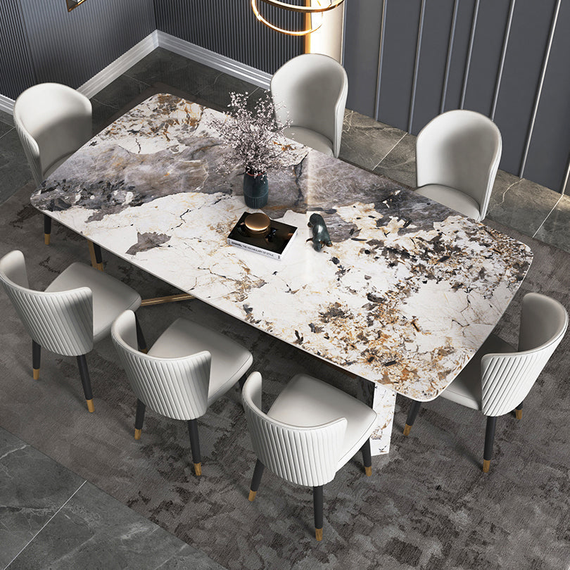 Minimalist Gray Sintered Stone Dining Table Rectangle Standard Dining Table with Sled Base Clearhalo ' dining_table' 'Dining Tables & Seating' 'Dining Tables' 'furn' 'furn_dining_table' 'Furniture' 'furniture_dining_table' 'Kitchen & Dining Furniture' 'kitchen&dining_furn' 'kitchen' 'kitchen_dining_table' 3757073