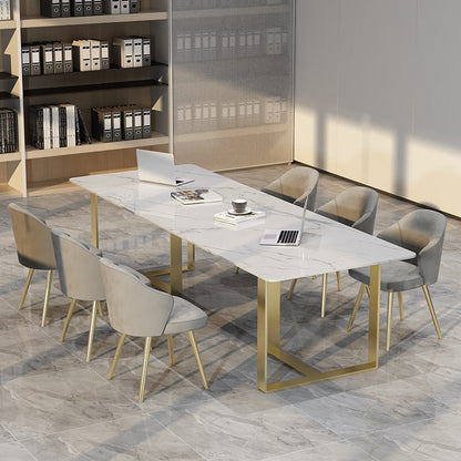 Rectangle White Dining Table Sintered Stone Table Luxury with Double Pedestal Without Chairs Clearhalo ' dining_table' 'Dining Tables & Seating' 'Dining Tables' 'furn' 'furn_dining_table' 'Furniture' 'furniture_dining_table' 'Kitchen & Dining Furniture' 'kitchen&dining_furn' 'kitchen' 'kitchen_dining_table' 3757089