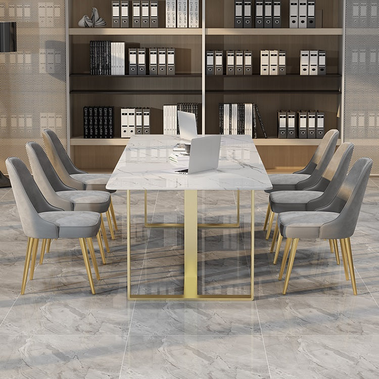 Rectangle White Dining Table Sintered Stone Table Luxury with Double Pedestal Clearhalo ' dining_table' 'Dining Tables & Seating' 'Dining Tables' 'furn' 'furn_dining_table' 'Furniture' 'furniture_dining_table' 'Kitchen & Dining Furniture' 'kitchen&dining_furn' 'kitchen' 'kitchen_dining_table' 3757091