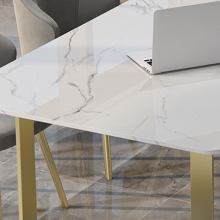 Rectangle White Dining Table Sintered Stone Table Luxury with Double Pedestal Clearhalo ' dining_table' 'Dining Tables & Seating' 'Dining Tables' 'furn' 'furn_dining_table' 'Furniture' 'furniture_dining_table' 'Kitchen & Dining Furniture' 'kitchen&dining_furn' 'kitchen' 'kitchen_dining_table' 3757093