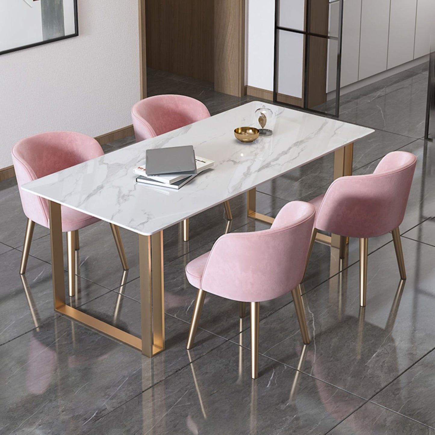 Traditional Luxury Rectangle Dining Table Sintered Stone Dining Table with Double Pedestal Clearhalo ' dining_table' 'Dining Tables & Seating' 'Dining Tables' 'furn' 'furn_dining_table' 'Furniture' 'furniture_dining_table' 'Kitchen & Dining Furniture' 'kitchen&dining_furn' 'kitchen' 'kitchen_dining_table' 3757121