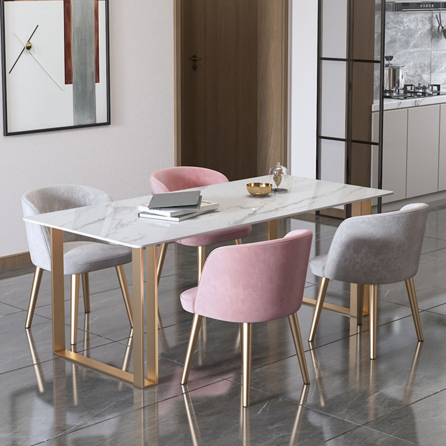 Traditional Luxury Rectangle Dining Table Sintered Stone Dining Table with Double Pedestal Clearhalo ' dining_table' 'Dining Tables & Seating' 'Dining Tables' 'furn' 'furn_dining_table' 'Furniture' 'furniture_dining_table' 'Kitchen & Dining Furniture' 'kitchen&dining_furn' 'kitchen' 'kitchen_dining_table' 3757123