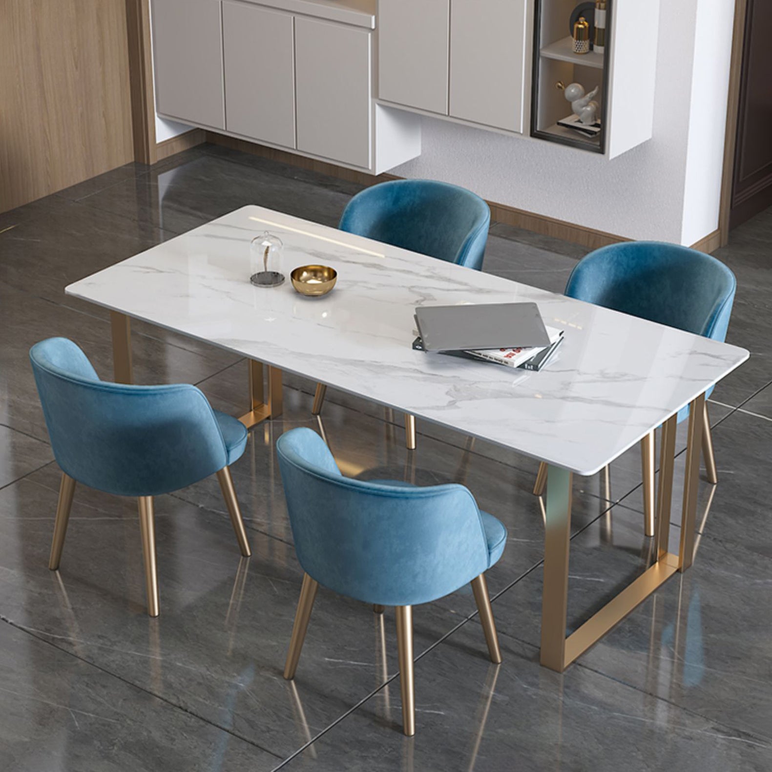 Traditional Luxury Rectangle Dining Table Sintered Stone Dining Table with Double Pedestal Clearhalo ' dining_table' 'Dining Tables & Seating' 'Dining Tables' 'furn' 'furn_dining_table' 'Furniture' 'furniture_dining_table' 'Kitchen & Dining Furniture' 'kitchen&dining_furn' 'kitchen' 'kitchen_dining_table' 3757124