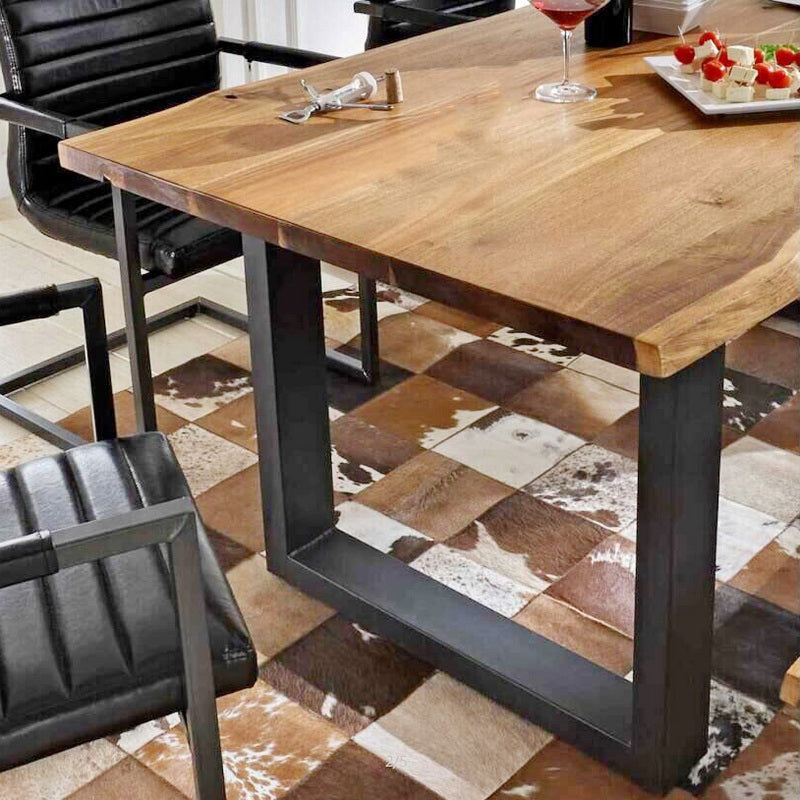 Contemporary Brown Rectangle Shape Dining Table Solid Wood Dining Table with Trestle Base Clearhalo ' dining_table' 'Dining Tables & Seating' 'Dining Tables' 'furn' 'furn_dining_table' 'Furniture' 'furniture_dining_table' 'Kitchen & Dining Furniture' 'kitchen&dining_furn' 'kitchen' 'kitchen_dining_table' 3757128