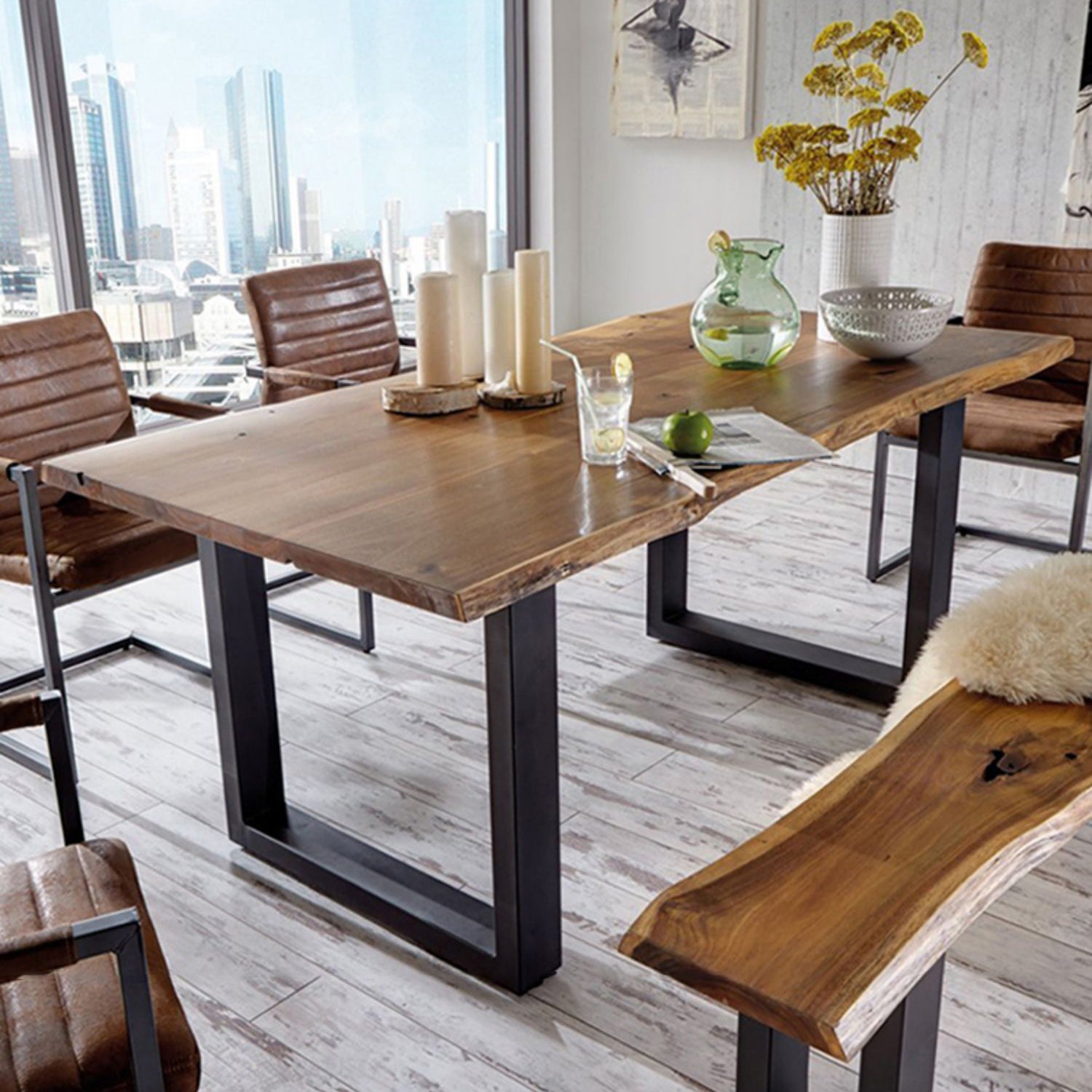 Contemporary Brown Rectangle Shape Dining Table Solid Wood Dining Table with Trestle Base Clearhalo ' dining_table' 'Dining Tables & Seating' 'Dining Tables' 'furn' 'furn_dining_table' 'Furniture' 'furniture_dining_table' 'Kitchen & Dining Furniture' 'kitchen&dining_furn' 'kitchen' 'kitchen_dining_table' 3757133