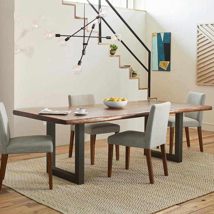 Contemporary Brown Rectangle Shape Dining Table Solid Wood Dining Table with Trestle Base Clearhalo ' dining_table' 'Dining Tables & Seating' 'Dining Tables' 'furn' 'furn_dining_table' 'Furniture' 'furniture_dining_table' 'Kitchen & Dining Furniture' 'kitchen&dining_furn' 'kitchen' 'kitchen_dining_table' 3757137