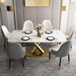 Sintered Stone Top Dining Table Rectangle Table with Gold Metal Pedestal Base Clearhalo ' dining_table' 'Dining Tables & Seating' 'Dining Tables' 'furn' 'furn_dining_table' 'Furniture' 'furniture_dining_table' 'Kitchen & Dining Furniture' 'kitchen&dining_furn' 'kitchen' 'kitchen_dining_table' 3757138