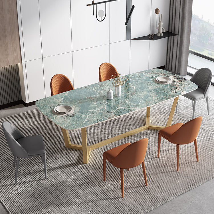 Metal Traditional Luxury Rectangle Indoor Table Sintered Stone Table with Trestle Clearhalo ' dining_table' 'Dining Tables & Seating' 'Dining Tables' 'furn' 'furn_dining_table' 'Furniture' 'furniture_dining_table' 'Kitchen & Dining Furniture' 'kitchen&dining_furn' 'kitchen' 'kitchen_dining_table' 3757165