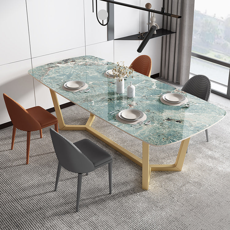 Metal Traditional Luxury Rectangle Indoor Table Sintered Stone Table with Trestle Clearhalo ' dining_table' 'Dining Tables & Seating' 'Dining Tables' 'furn' 'furn_dining_table' 'Furniture' 'furniture_dining_table' 'Kitchen & Dining Furniture' 'kitchen&dining_furn' 'kitchen' 'kitchen_dining_table' 3757166