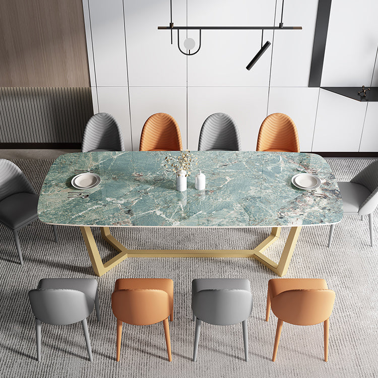 Metal Traditional Luxury Rectangle Indoor Table Sintered Stone Table with Trestle Clearhalo ' dining_table' 'Dining Tables & Seating' 'Dining Tables' 'furn' 'furn_dining_table' 'Furniture' 'furniture_dining_table' 'Kitchen & Dining Furniture' 'kitchen&dining_furn' 'kitchen' 'kitchen_dining_table' 3757168