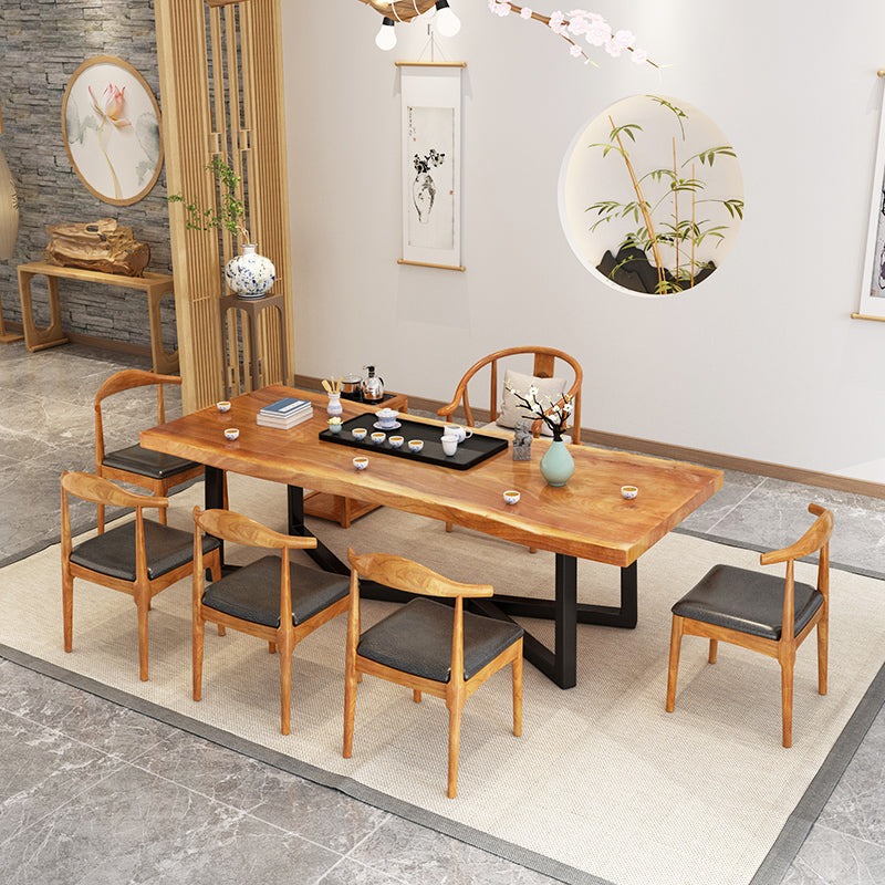 Industrial Rectangle Dining Table Pine Solid Wood Table with Black Trestle Base for Dining Room Clearhalo ' dining_table' 'Dining Tables & Seating' 'Dining Tables' 'furn' 'furn_dining_table' 'Furniture' 'furniture_dining_table' 'Kitchen & Dining Furniture' 'kitchen&dining_furn' 'kitchen' 'kitchen_dining_table' 3757177