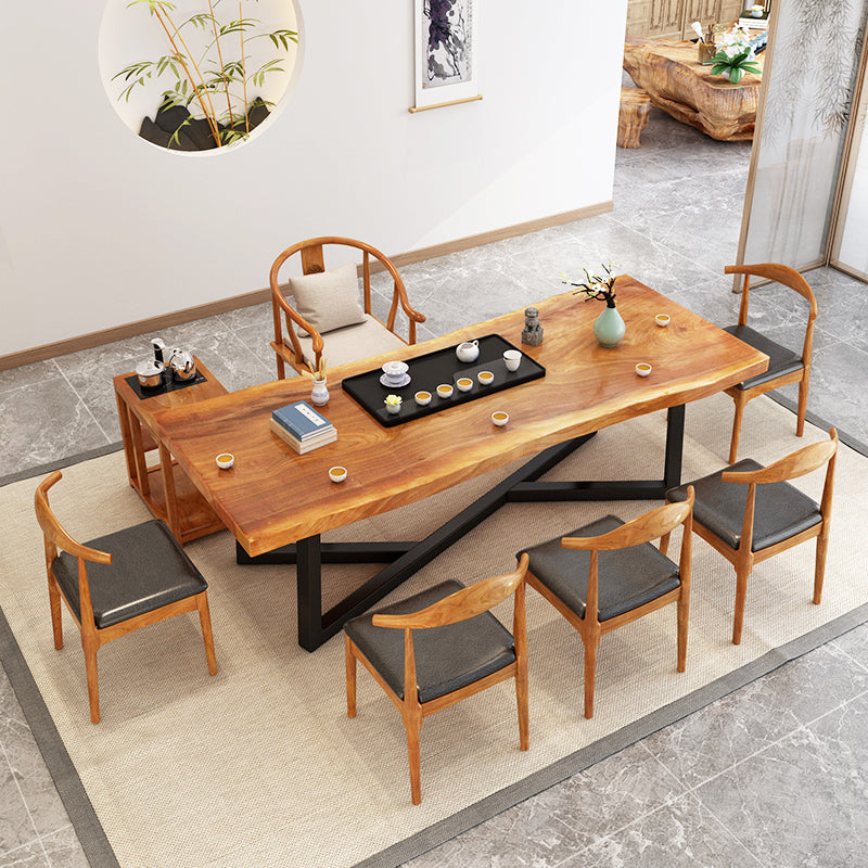 Industrial Rectangle Dining Table Pine Solid Wood Table with Black Trestle Base for Dining Room Clearhalo ' dining_table' 'Dining Tables & Seating' 'Dining Tables' 'furn' 'furn_dining_table' 'Furniture' 'furniture_dining_table' 'Kitchen & Dining Furniture' 'kitchen&dining_furn' 'kitchen' 'kitchen_dining_table' 3757178