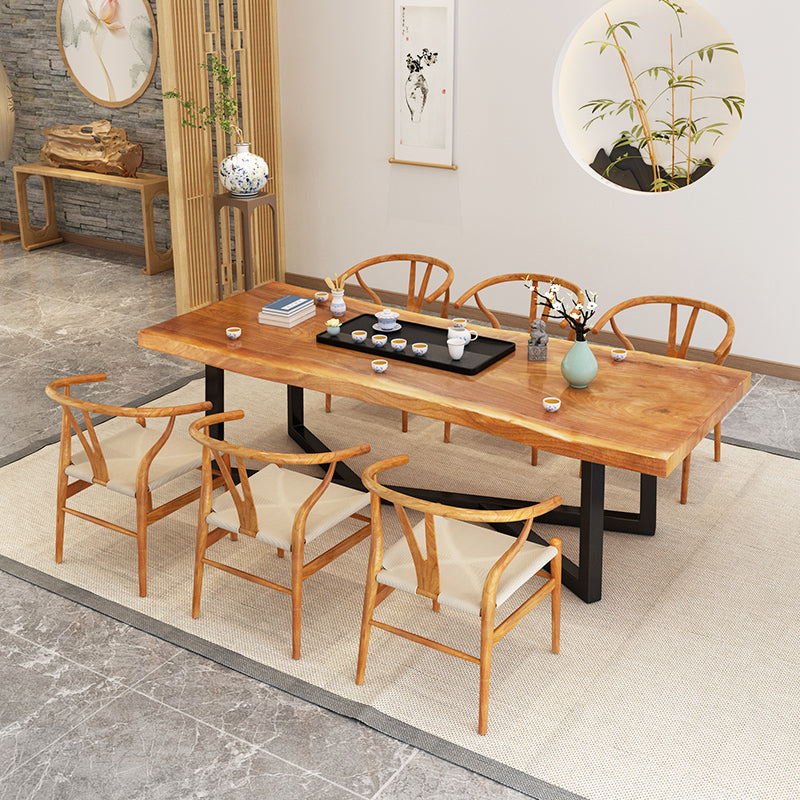 Industrial Rectangle Dining Table Pine Solid Wood Table with Black Trestle Base for Dining Room Clearhalo ' dining_table' 'Dining Tables & Seating' 'Dining Tables' 'furn' 'furn_dining_table' 'Furniture' 'furniture_dining_table' 'Kitchen & Dining Furniture' 'kitchen&dining_furn' 'kitchen' 'kitchen_dining_table' 3757180
