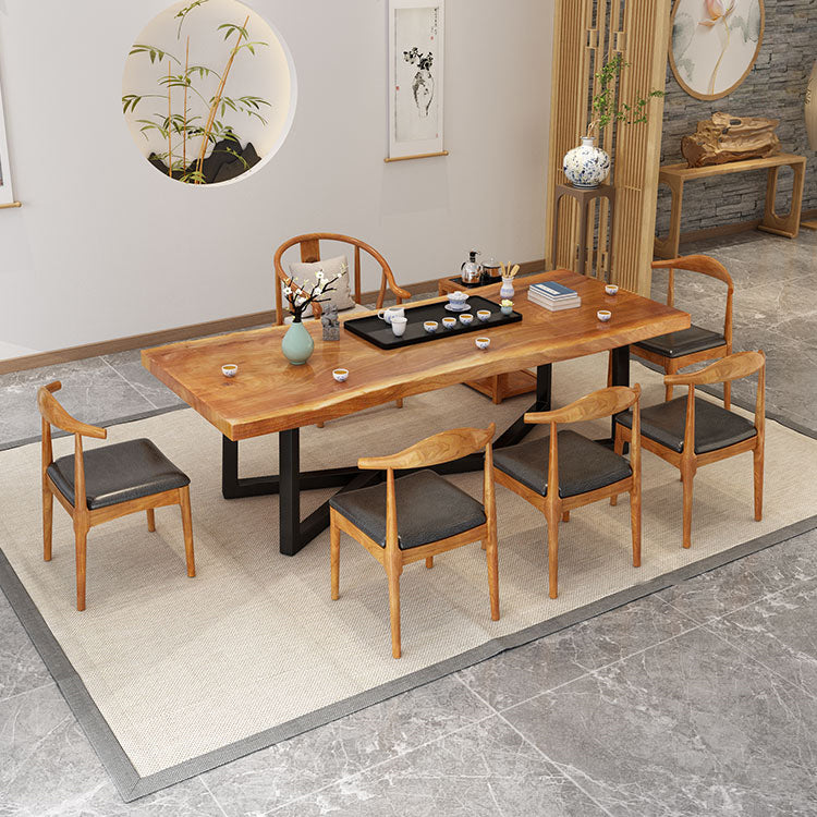Industrial Rectangle Dining Table Pine Solid Wood Table with Black Trestle Base for Dining Room Clearhalo ' dining_table' 'Dining Tables & Seating' 'Dining Tables' 'furn' 'furn_dining_table' 'Furniture' 'furniture_dining_table' 'Kitchen & Dining Furniture' 'kitchen&dining_furn' 'kitchen' 'kitchen_dining_table' 3757182
