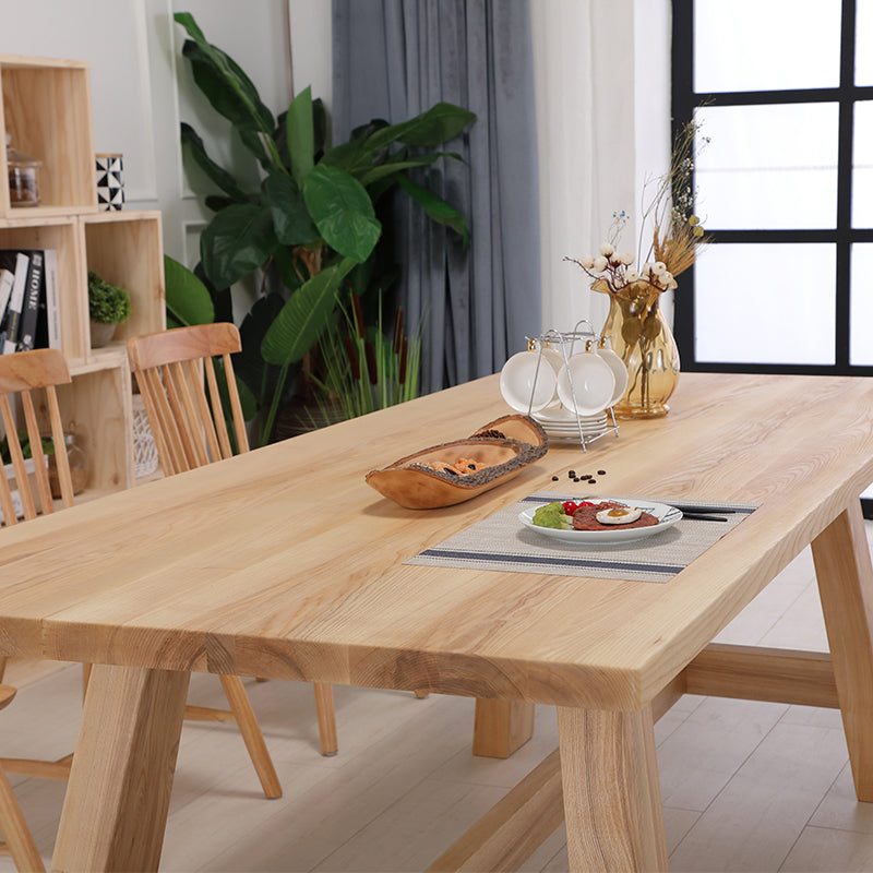 Modern Solid Wood Kitchen Dining Table Khaki Rectangle Shape Dining Table with Trestle Base Clearhalo ' dining_table' 'Dining Tables & Seating' 'Dining Tables' 'furn' 'furn_dining_table' 'Furniture' 'furniture_dining_table' 'Kitchen & Dining Furniture' 'kitchen&dining_furn' 'kitchen' 'kitchen_dining_table' 3757189