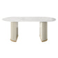 Oval Sintered Stone Top Dining Table Modern Table in White with Double Pedestal White Without Chairs Clearhalo ' dining_table' 'Dining Tables & Seating' 'Dining Tables' 'furn' 'furn_dining_table' 'Furniture' 'furniture_dining_table' 'Kitchen & Dining Furniture' 'kitchen&dining_furn' 'kitchen' 'kitchen_dining_table' 3757199