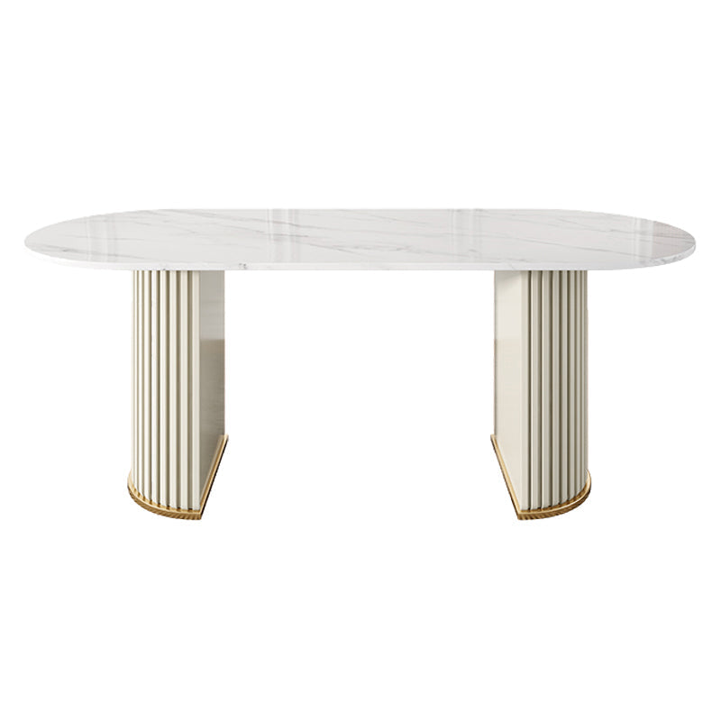 Oval Sintered Stone Top Dining Table Modern Table in White with Double Pedestal White Without Chairs Clearhalo ' dining_table' 'Dining Tables & Seating' 'Dining Tables' 'furn' 'furn_dining_table' 'Furniture' 'furniture_dining_table' 'Kitchen & Dining Furniture' 'kitchen&dining_furn' 'kitchen' 'kitchen_dining_table' 3757199