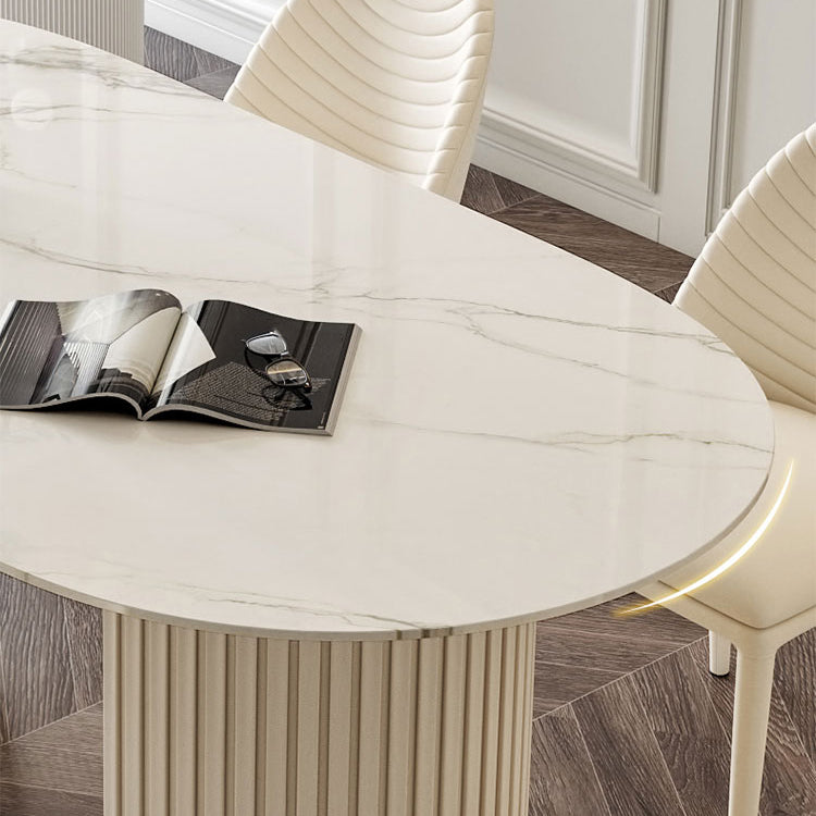 Oval Sintered Stone Top Dining Table Modern Table in White with Double Pedestal Clearhalo ' dining_table' 'Dining Tables & Seating' 'Dining Tables' 'furn' 'furn_dining_table' 'Furniture' 'furniture_dining_table' 'Kitchen & Dining Furniture' 'kitchen&dining_furn' 'kitchen' 'kitchen_dining_table' 3757202