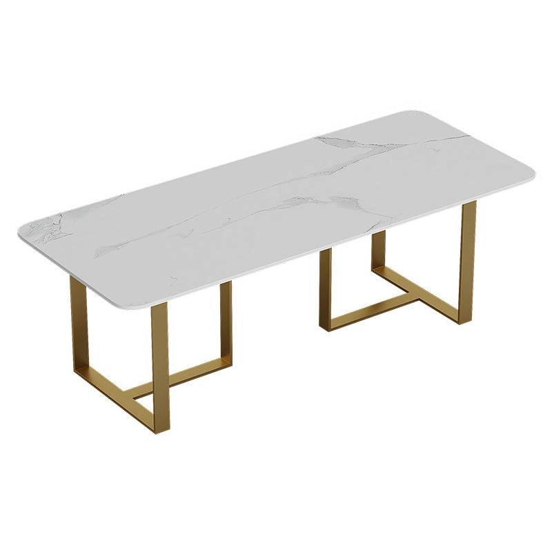 Sintered Stone White Dining Table Luxury Double Pedestal Table for Dining Room Gold Without Chairs Clearhalo ' dining_table' 'Dining Tables & Seating' 'Dining Tables' 'furn' 'furn_dining_table' 'Furniture' 'furniture_dining_table' 'Kitchen & Dining Furniture' 'kitchen&dining_furn' 'kitchen' 'kitchen_dining_table' 3757258