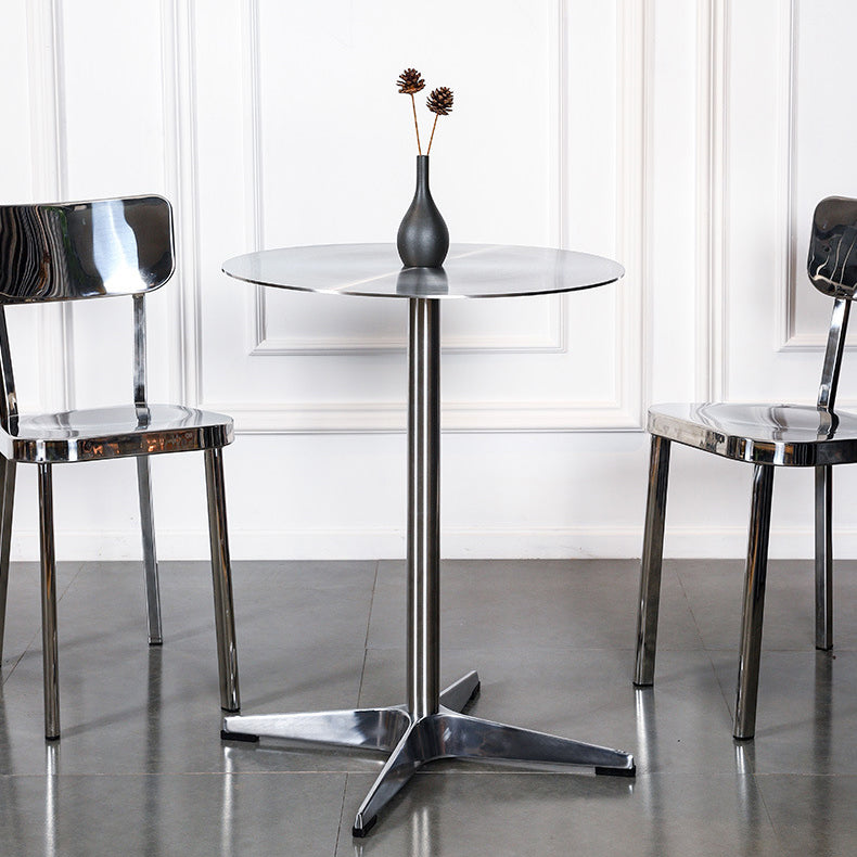 Stainless Steel Industrial Dining Table Pedestal Table for Dinning Room Clearhalo ' dining_table' 'Dining Tables & Seating' 'Dining Tables' 'Furniture' 'furniture_dining_table' 'Kitchen & Dining Furniture' 'kitchen&dining_furn' 'kitchen' 'kitchen_dining_table' 3757269