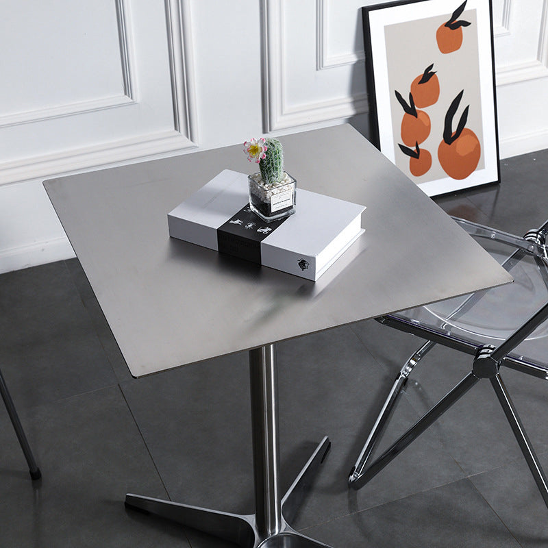 Stainless Steel Industrial Dining Table Pedestal Table for Dinning Room Clearhalo ' dining_table' 'Dining Tables & Seating' 'Dining Tables' 'Furniture' 'furniture_dining_table' 'Kitchen & Dining Furniture' 'kitchen&dining_furn' 'kitchen' 'kitchen_dining_table' 3757270