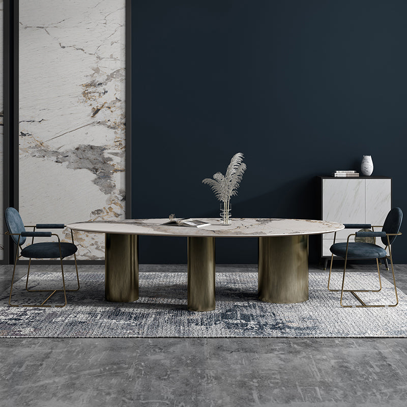 Traditional Luxury Oval Dining Table Sintered Stone Dining Table with 3 Legs Clearhalo ' dining_table' 'Dining Tables & Seating' 'Dining Tables' 'furn' 'furn_dining_table' 'Furniture' 'furniture_dining_table' 'Kitchen & Dining Furniture' 'kitchen&dining_furn' 'kitchen' 'kitchen_dining_table' 3757277