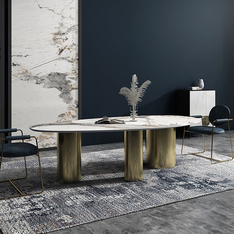 Traditional Luxury Oval Dining Table Sintered Stone Dining Table with 3 Legs Clearhalo ' dining_table' 'Dining Tables & Seating' 'Dining Tables' 'furn' 'furn_dining_table' 'Furniture' 'furniture_dining_table' 'Kitchen & Dining Furniture' 'kitchen&dining_furn' 'kitchen' 'kitchen_dining_table' 3757278