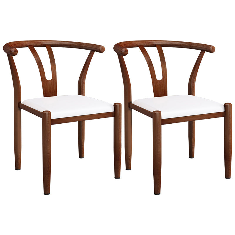Contemporary Style Metal Chairs Fork Bone Back Arm Kitchen Dining Chair Set White 2 Piece Set Walnut Clearhalo ' kitchen&dining_furn' 'Dining Chairs' 'Dining Tables & Seating' 'dining_chair' 'furn' 'furn_dining_chair' 'Furniture' 'furniture_dining_chair' 'Kitchen & Dining Furniture' 'kitchen' 3757363