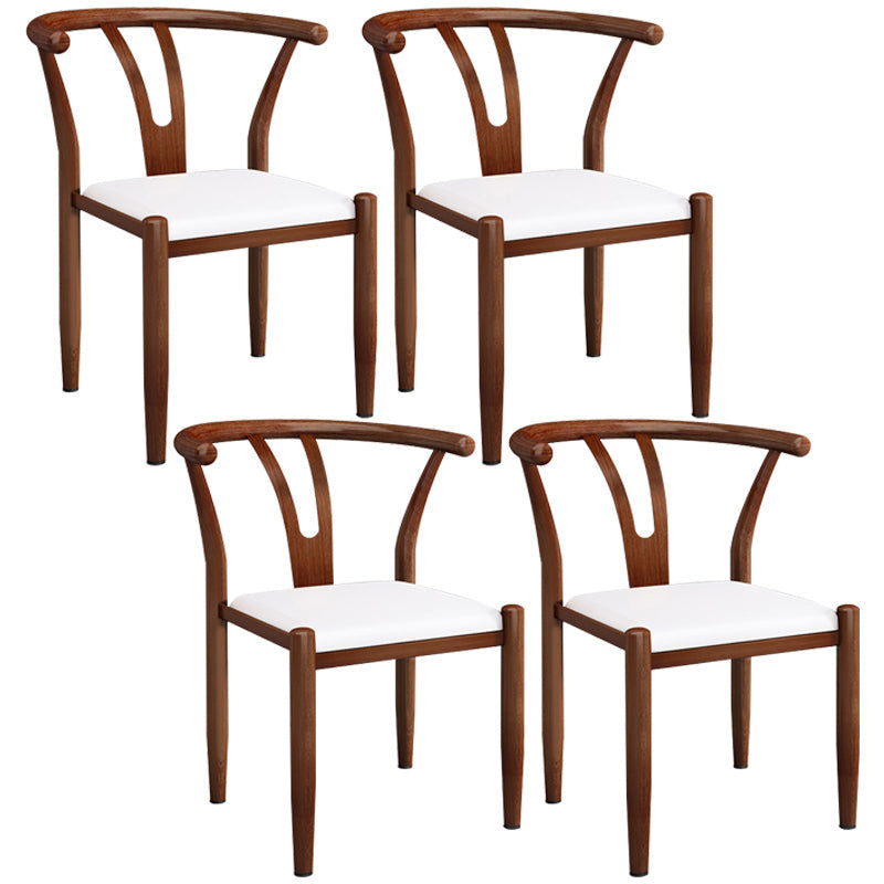 Contemporary Style Metal Chairs Fork Bone Back Arm Kitchen Dining Chair Set White 4 Piece Set Walnut Clearhalo ' kitchen&dining_furn' 'Dining Chairs' 'Dining Tables & Seating' 'dining_chair' 'furn' 'furn_dining_chair' 'Furniture' 'furniture_dining_chair' 'Kitchen & Dining Furniture' 'kitchen' 3757365