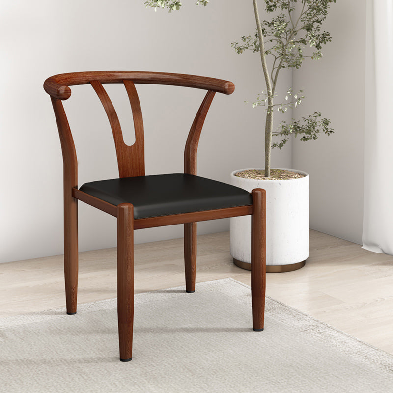 Contemporary Style Metal Chairs Fork Bone Back Arm Kitchen Dining Chair Set Black 1 Piece Walnut Clearhalo ' kitchen&dining_furn' 'Dining Chairs' 'Dining Tables & Seating' 'dining_chair' 'furn' 'furn_dining_chair' 'Furniture' 'furniture_dining_chair' 'Kitchen & Dining Furniture' 'kitchen' 3757368