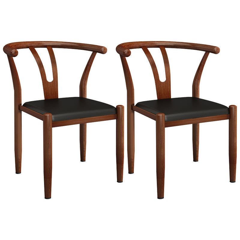 Contemporary Style Metal Chairs Fork Bone Back Arm Kitchen Dining Chair Set Black 2 Piece Set Walnut Clearhalo ' kitchen&dining_furn' 'Dining Chairs' 'Dining Tables & Seating' 'dining_chair' 'furn' 'furn_dining_chair' 'Furniture' 'furniture_dining_chair' 'Kitchen & Dining Furniture' 'kitchen' 3757370