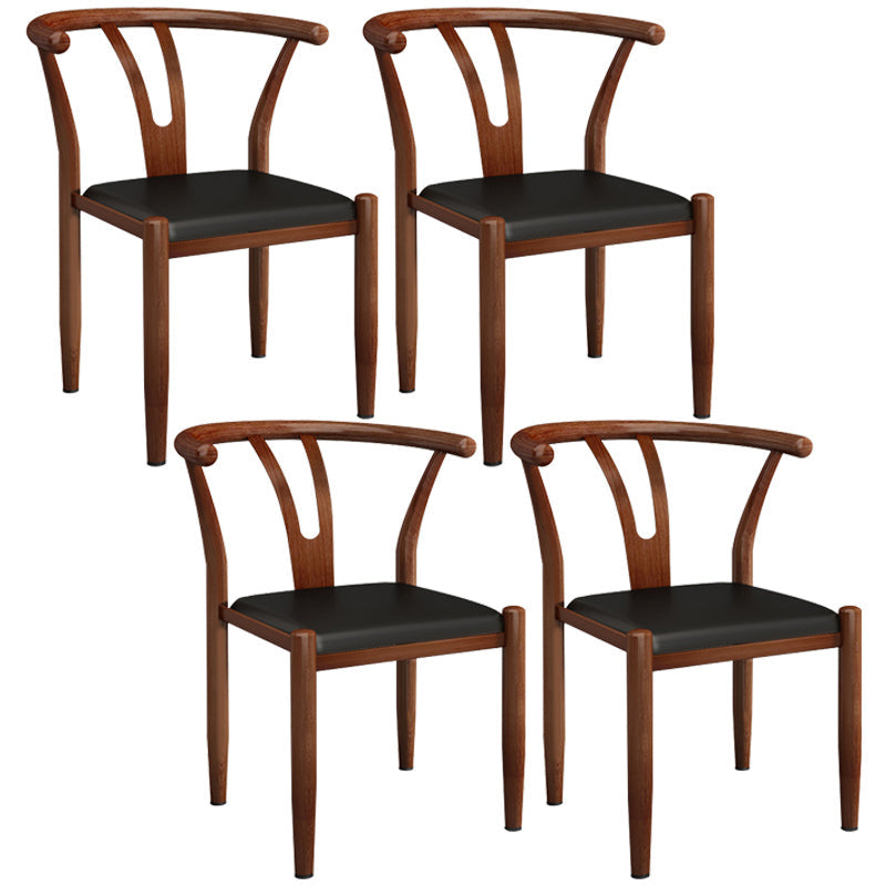 Contemporary Style Metal Chairs Fork Bone Back Arm Kitchen Dining Chair Set Black 4 Piece Set Walnut Clearhalo ' kitchen&dining_furn' 'Dining Chairs' 'Dining Tables & Seating' 'dining_chair' 'furn' 'furn_dining_chair' 'Furniture' 'furniture_dining_chair' 'Kitchen & Dining Furniture' 'kitchen' 3757372