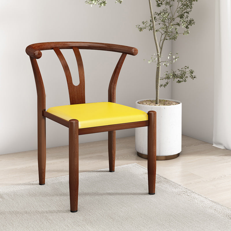 Contemporary Style Metal Chairs Fork Bone Back Arm Kitchen Dining Chair Set Yellow 1 Piece Walnut Clearhalo ' kitchen&dining_furn' 'Dining Chairs' 'Dining Tables & Seating' 'dining_chair' 'furn' 'furn_dining_chair' 'Furniture' 'furniture_dining_chair' 'Kitchen & Dining Furniture' 'kitchen' 3757382
