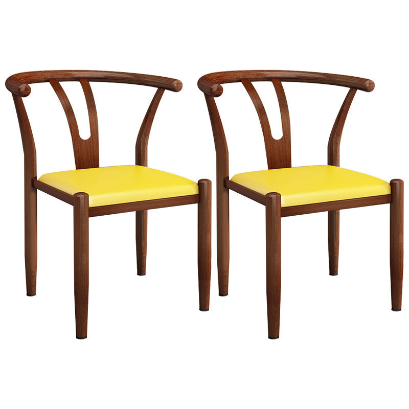 Contemporary Style Metal Chairs Fork Bone Back Arm Kitchen Dining Chair Set Yellow 2 Piece Set Walnut Clearhalo ' kitchen&dining_furn' 'Dining Chairs' 'Dining Tables & Seating' 'dining_chair' 'furn' 'furn_dining_chair' 'Furniture' 'furniture_dining_chair' 'Kitchen & Dining Furniture' 'kitchen' 3757383