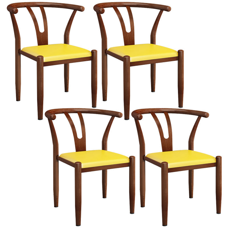 Contemporary Style Metal Chairs Fork Bone Back Arm Kitchen Dining Chair Set Yellow 4 Piece Set Walnut Clearhalo ' kitchen&dining_furn' 'Dining Chairs' 'Dining Tables & Seating' 'dining_chair' 'furn' 'furn_dining_chair' 'Furniture' 'furniture_dining_chair' 'Kitchen & Dining Furniture' 'kitchen' 3757384