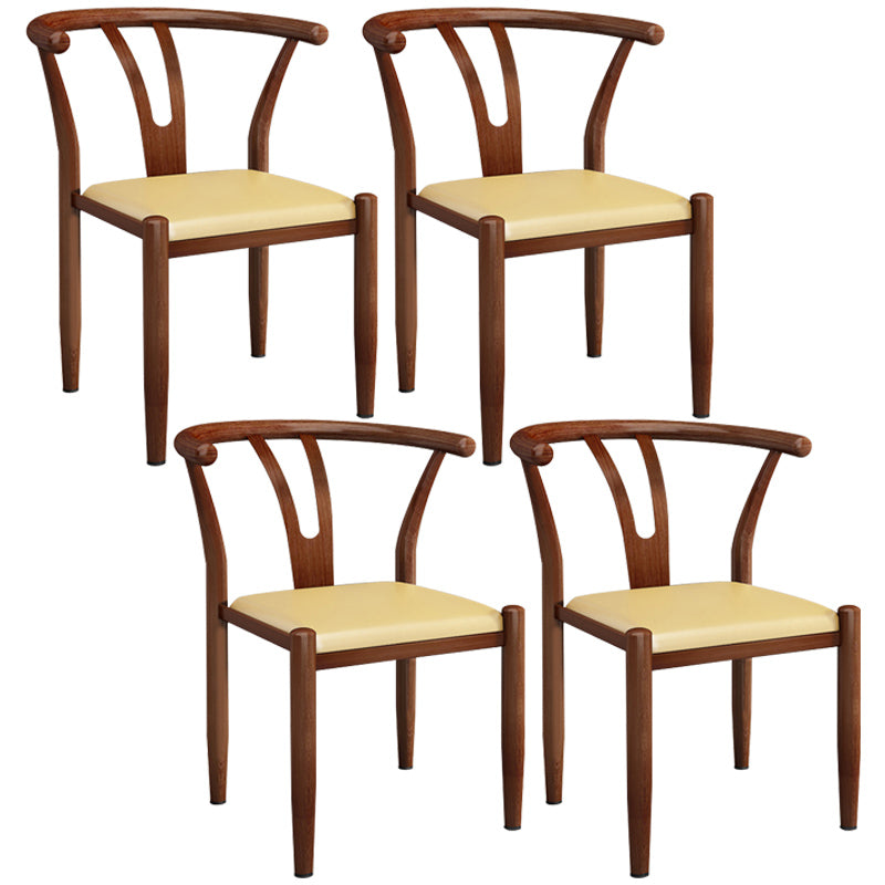 Contemporary Style Metal Chairs Fork Bone Back Arm Kitchen Dining Chair Set Off-White 4 Piece Set Walnut Clearhalo ' kitchen&dining_furn' 'Dining Chairs' 'Dining Tables & Seating' 'dining_chair' 'furn' 'furn_dining_chair' 'Furniture' 'furniture_dining_chair' 'Kitchen & Dining Furniture' 'kitchen' 3757392