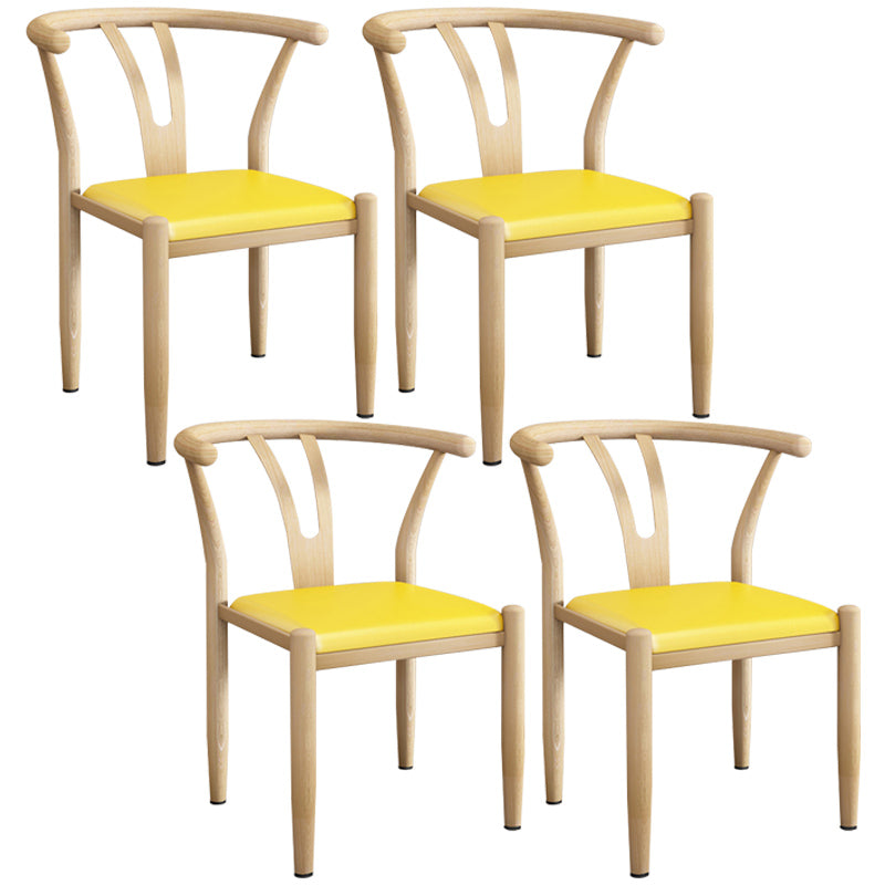 Contemporary Style Metal Chairs Fork Bone Back Arm Kitchen Dining Chair Set Yellow 4 Piece Set Natural Wood Clearhalo ' kitchen&dining_furn' 'Dining Chairs' 'Dining Tables & Seating' 'dining_chair' 'furn' 'furn_dining_chair' 'Furniture' 'furniture_dining_chair' 'Kitchen & Dining Furniture' 'kitchen' 3757395